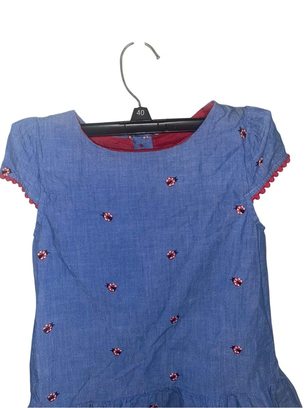 Gymboree short-sleeve Girls Embroidered Chambray Dress Little Ladybug Blue done